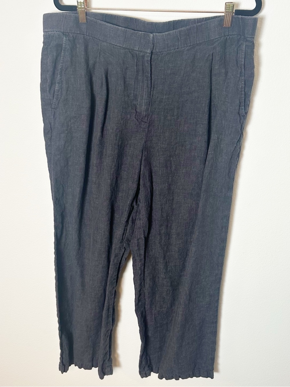 Eileen Fisher 100% Linen Pant Trouser Washed Black Extra Large